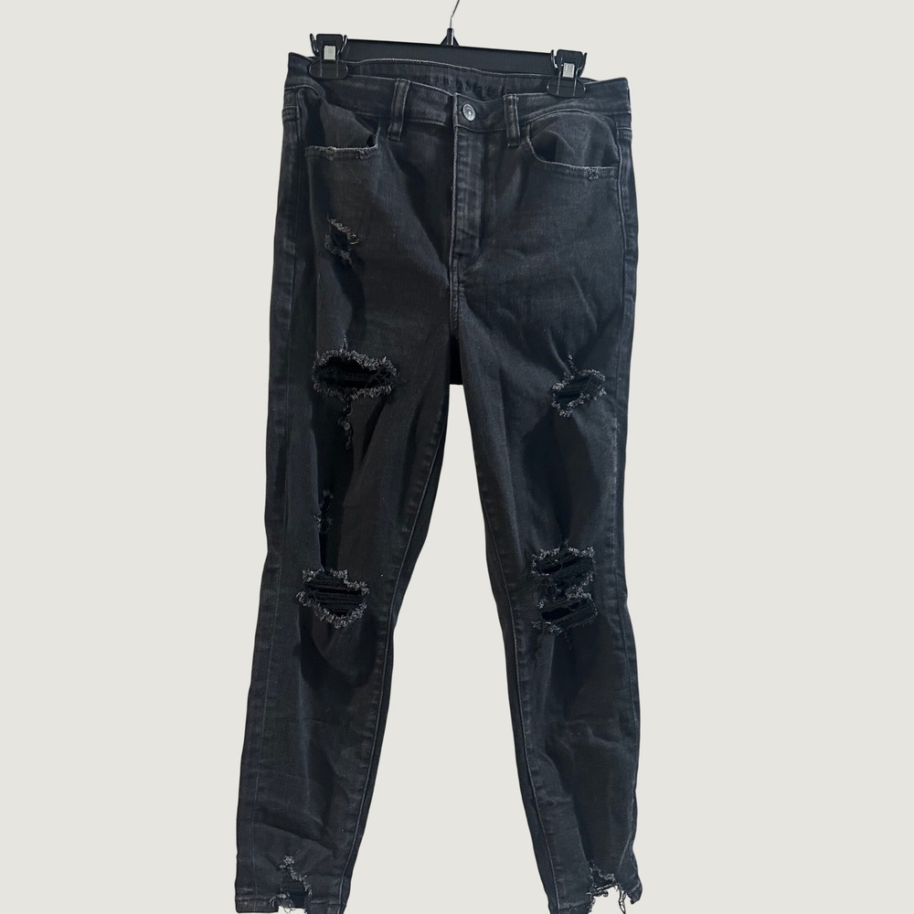 American Eagle‎ Stretch Distressed Faded Ripped Black Skinny Jeans High Waisted